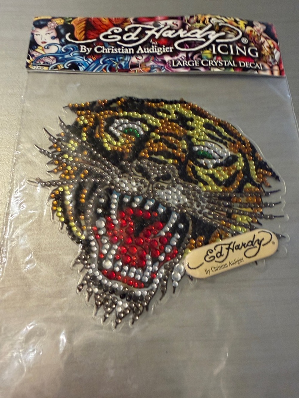 Ed Hardy Tiger Crystal Decal - Red, Gold, Green, Black, Silver